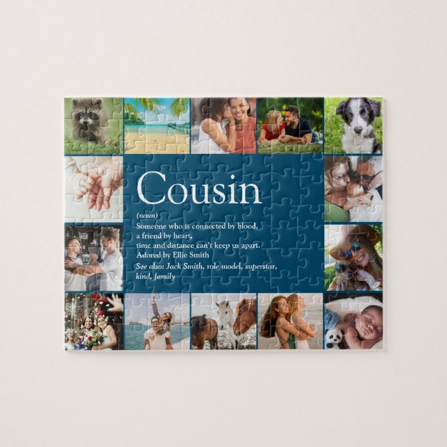 Bester Cousin je Definition 14 FotoCollage Blau (Horizontal)