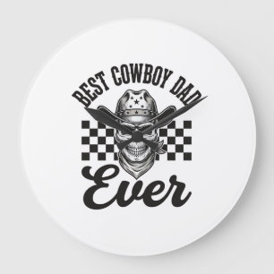 Bester Cowboy-Vater-Totenkopf-Western-Shirt-Design Große Wanduhr