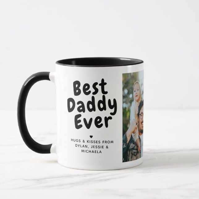 Bester Daddy je 2-Foto Collage & Custom Message Tasse (Links)