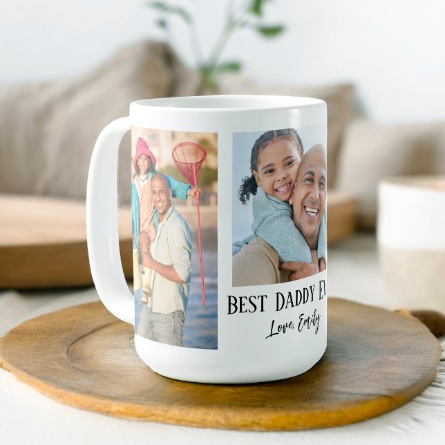 Bester Daddy je 3-Foto-Vorlage Kaffeetasse (Personalize with 3 favorite photos and your text.)