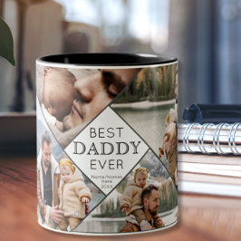 Bester Daddy je 4 Foto Collage Kids Name Datum hin Zweifarbige Tasse