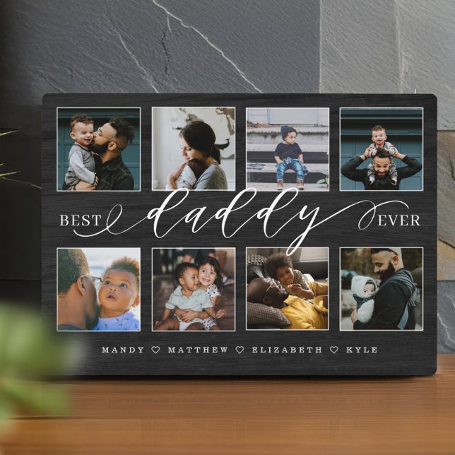 Bester Daddy je Black Woodgrain FotoCollage Fotoplatte (Best Daddy Ever Black Woodgrain Photo Collage Plaque)