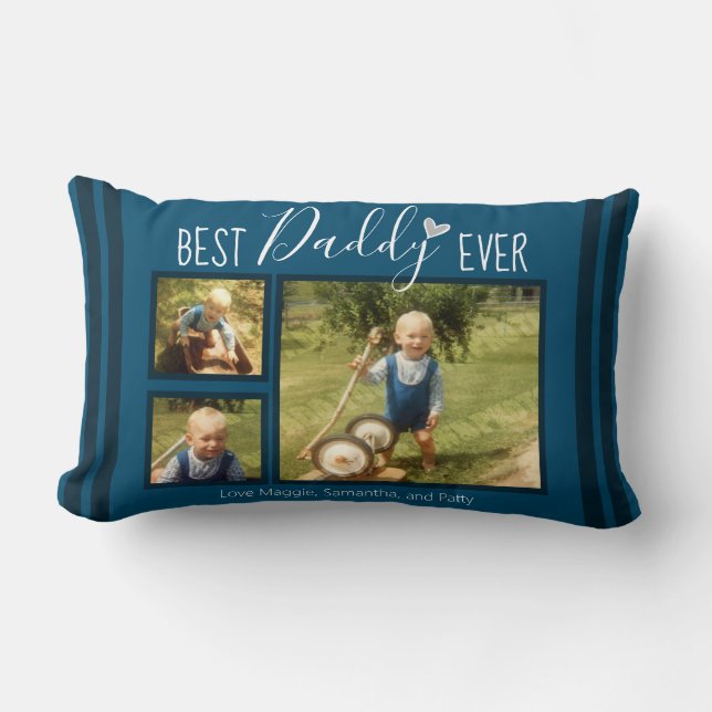 Bester Daddy je Custom 3 Foto Collage Blue Lendenkissen (Vorderseite)