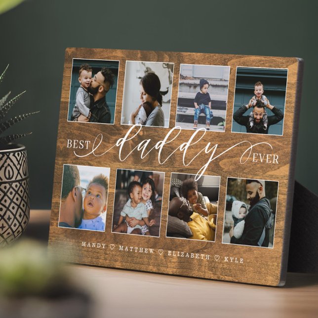 Bester Daddy je rustikale Holzkörnerkollektion Fotoplatte (Best Daddy Ever Rustic Woodgrain Photo Collage Plaque)