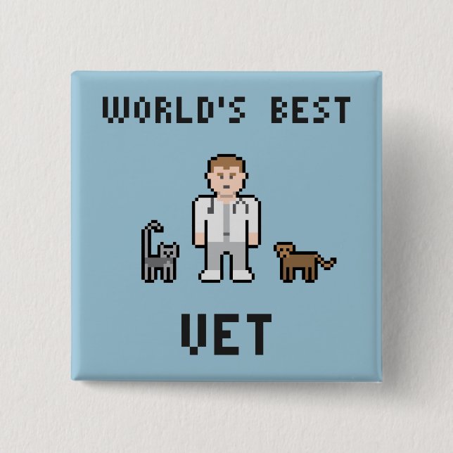 Bester der Tierarzt-Knopf der Pixel-Welt Button (Vorderseite)