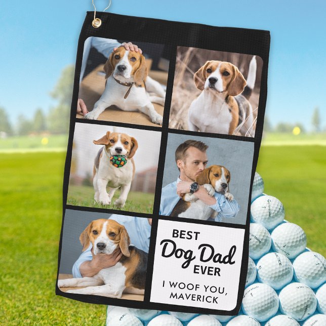 Bester DOG-VATER je - Golfer - Personalisiert 5 Fo Golfhandtuch (Von Creator hochgeladen)