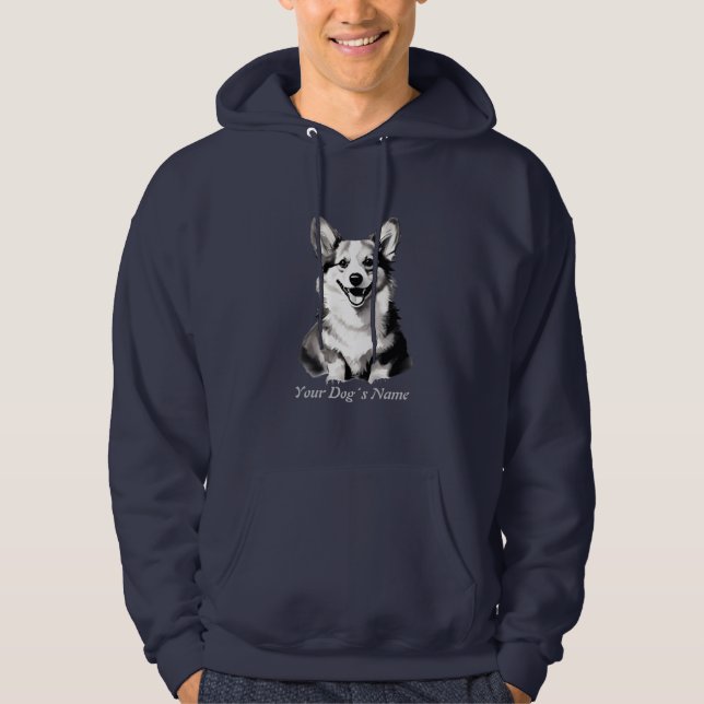 Bester Freund Corgi Schwarz-Weiß Silohuette Hoodie (Vorderseite)