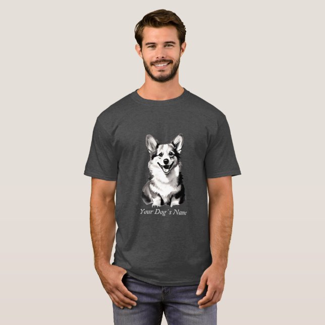 Bester Freund Corgi Schwarz-Weiß Silohuette T-Shirt (Vorne ganz)