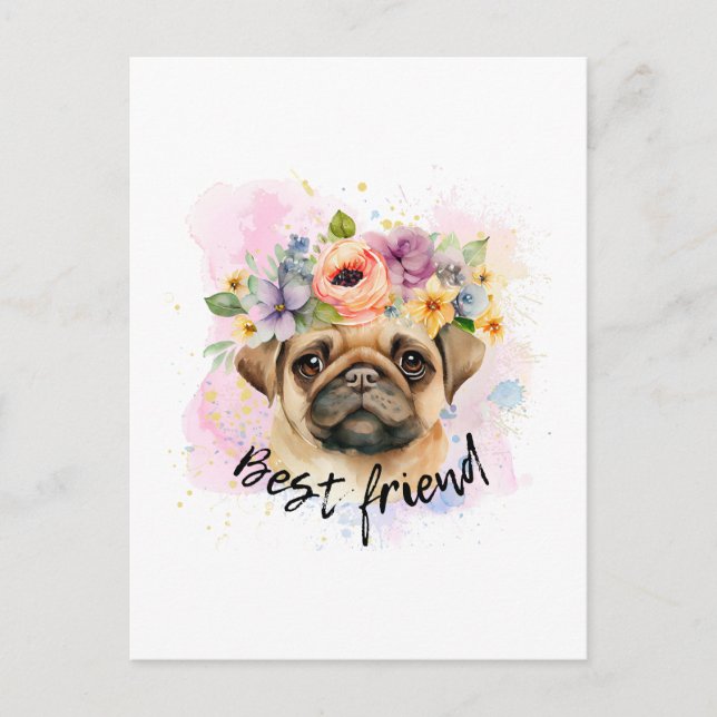 Bester Freund Mops für Hunde und Möpsen Liebhaber Postkarte (Vorderseite)