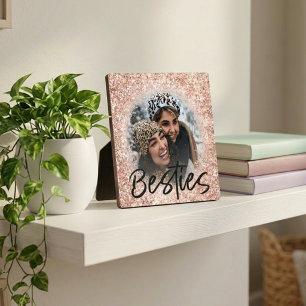 Bester Freund Pink Glitter Bestie Foto Erinnerungs Fotoplatte