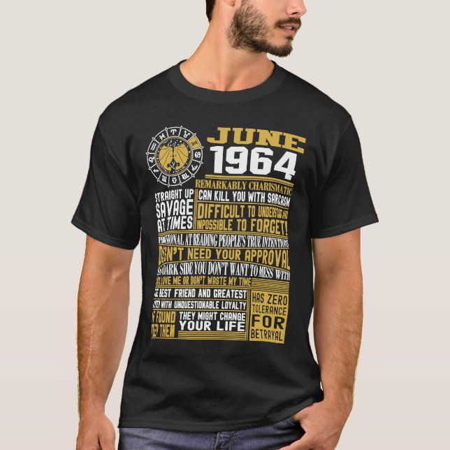 Bester Geborener Juni 1964 Gemini Zodidiac Schilde T-Shirt (Vorderseite)