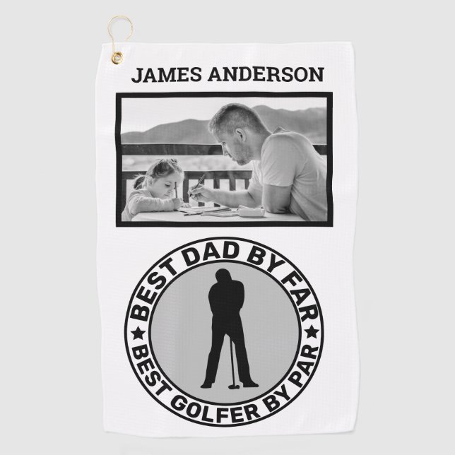 Bester Golfer-Vater nach Par-Foto Name Personalisi Golfhandtuch (Vorderseite)