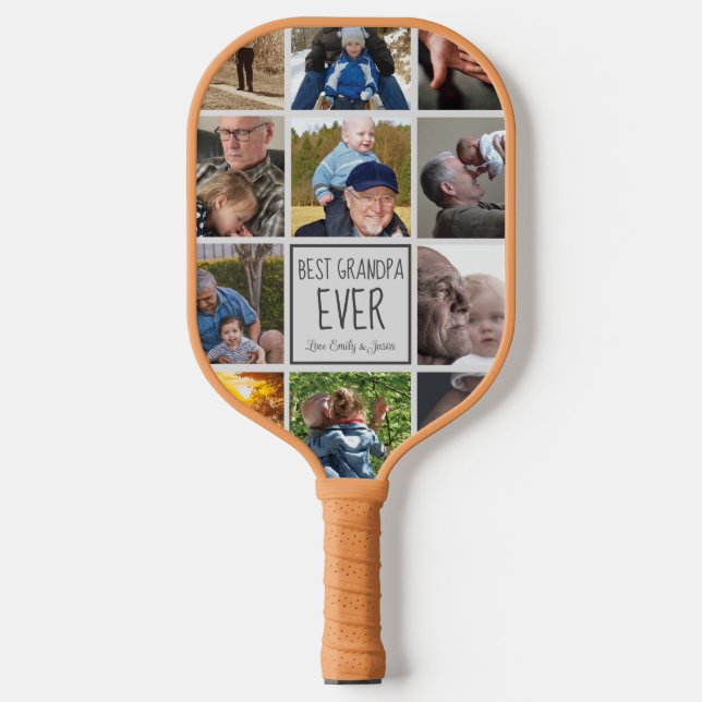 Bester Großvater je Foto-Collage-Text als Pickleball Schläger (Vorderseite)
