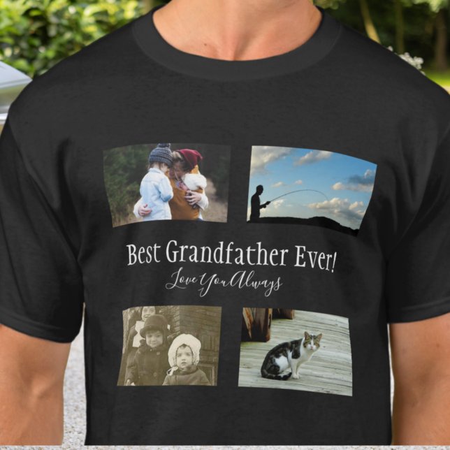 Bester Großvater je Foto Collage Weißes Skript T-Shirt (Von Creator hochgeladen)