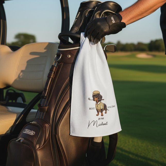 Bester Hund Dad Durch Par Dachshund Name Text Golf Golfhandtuch (Von Creator hochgeladen)