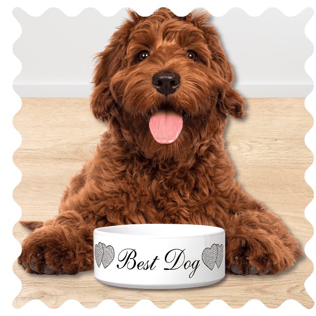 Bester Hund Hochzeit Napf (Best Dog of Honor Wedding Day Reception Pet Bowl. Cute Modern White with Elegant Script. )