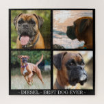 Bester Hund je | Custom Pet Foto Collage<br><div class="desc">Ein personalisiertes Puzzle mit dem Foto Collage, mit dem Sie 4 Ihrer Lieblings-Fotos mit ihrem Namen und ihrem Angebot hochladen können. Ein großes Rätsel für Hunde und Katzen gleichermaßen. Text kann leicht angepasst werden.</div>