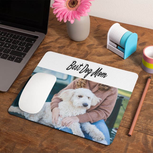 Bester Hund Mama Foto Schwarzer Text Mousepad (Von Creator hochgeladen)
