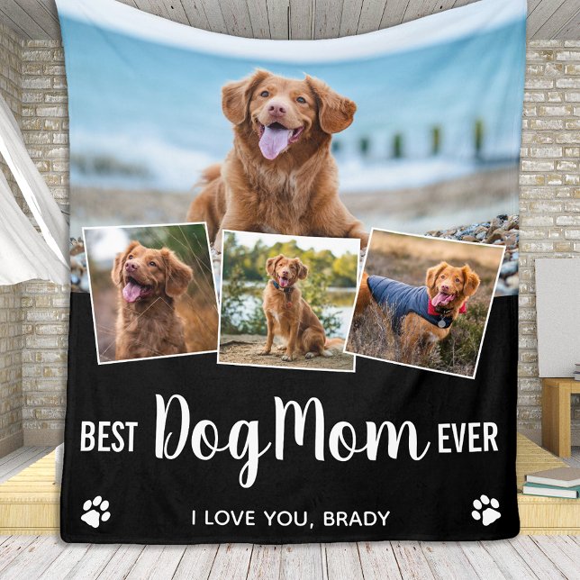 Bester Hund Mama Schwarz 4 FotoCollage Fleecedecke (Von Creator hochgeladen)
