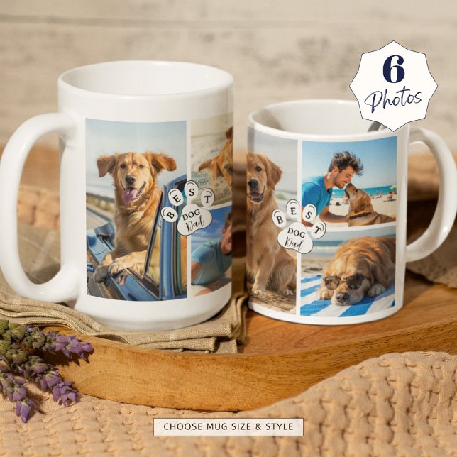 Bester Hund-Vater 6 Foto Collage Pawprint Kaffeetasse (Von Creator hochgeladen)