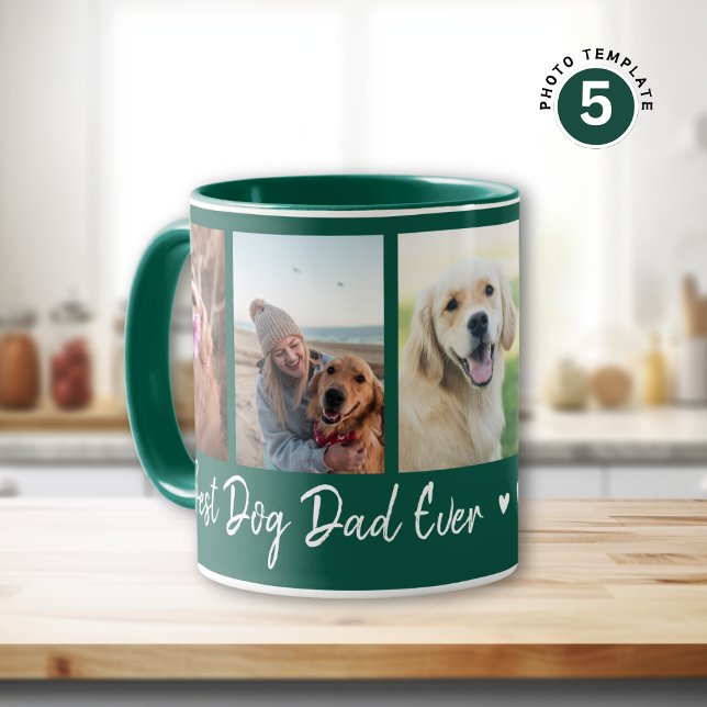 Bester Hund Vater je Pet 5 Foto Collage grün Tasse (Von Creator hochgeladen)