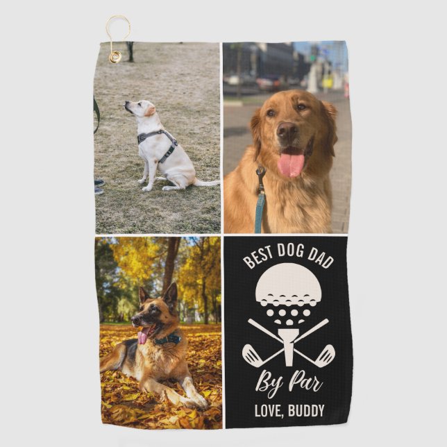 Bester Hund-Vater nach Par Custom Hund 3 Foto Vate Golfhandtuch (Vorderseite)