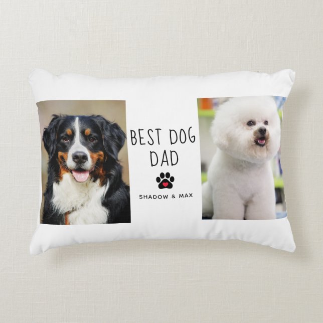 Bester Hund-Vater | Zwei Foto handgeschriebener Te Dekokissen (Vorderseite)