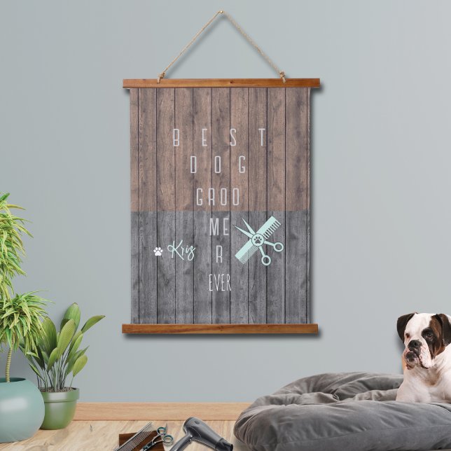 Bester Hundehüttenhirsch je Holztäfelung Wandteppich Mit Holzrahmen (This Best Dog Groomer Ever tapestry can be personalized! It's the perfect gift for your fave groomer)