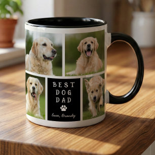 Bester Hundepapa 4 Foto-Collage Schwarz Weiß Tasse
