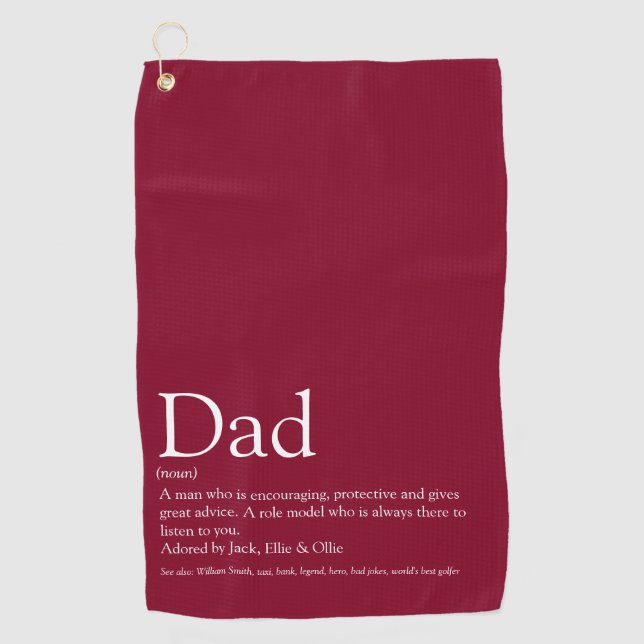 Bester je Vater Daddy Vater Definition Spaß Burgun Golfhandtuch (Vorderseite)