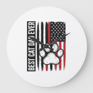Bester Katzenvater aller Zeiten Patriotisches Pfot Große Wanduhr