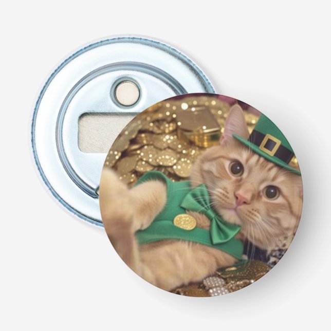 Bester Knopfflaschenöffner mit irischer Katze Flaschenöffner (Vorderseite)