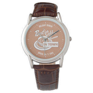 Bester Latte-Kaffee mit weißem Handgelenk Armbanduhr
