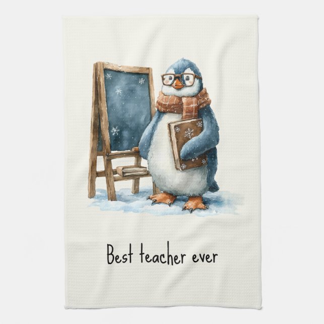 Bester Lehrer Aller Zeiten Winter Pinguin Design Geschirrtuch (Vertikal)