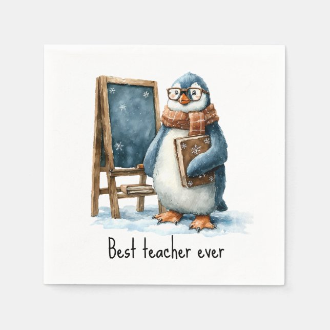 Bester Lehrer Aller Zeiten Winter Pinguin Design Serviette (Vorderseite)