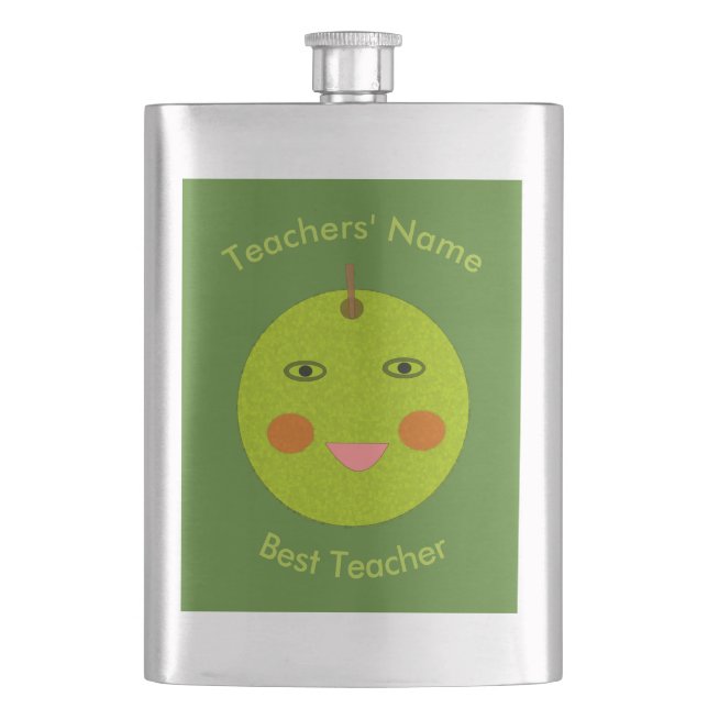 Bester Lehrer Happy Apple Custom Flask Flachmann (Vorderseite)
