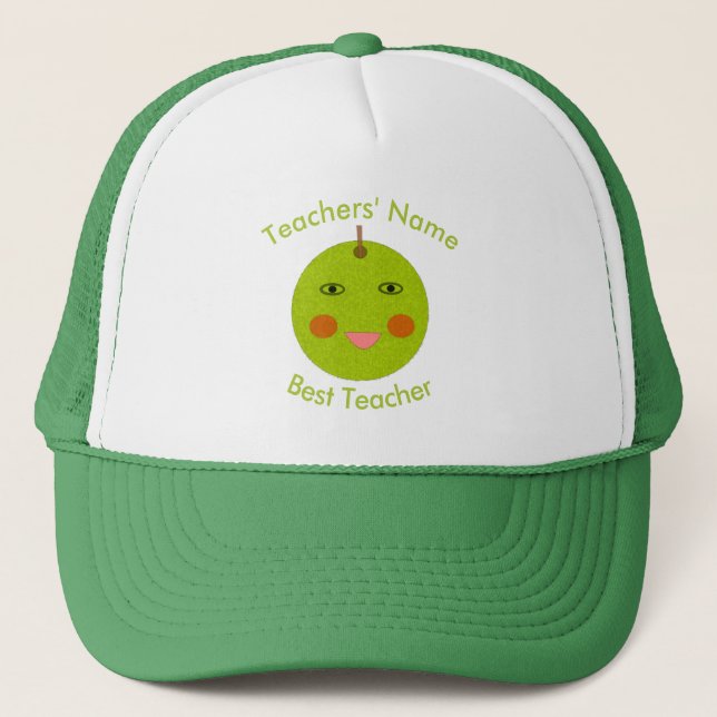 Bester Lehrer Happy Apple Hat Truckerkappe (Vorderseite)
