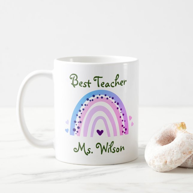 Bester Lehrer Individuelle Name Niedlicher Farbenf Kaffeetasse (Mit Donut)