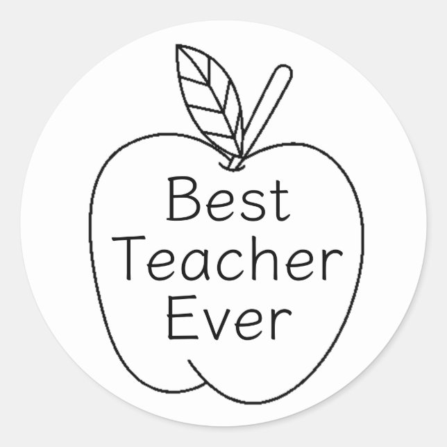 Bester Lehrer je minimale Apple-Kontur Runder Aufkleber (Vorderseite)