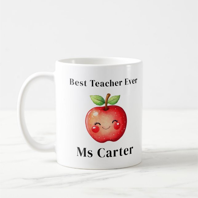 Bester Lehrer je Red Apple Gesicht Personalisierte Kaffeetasse (Links)
