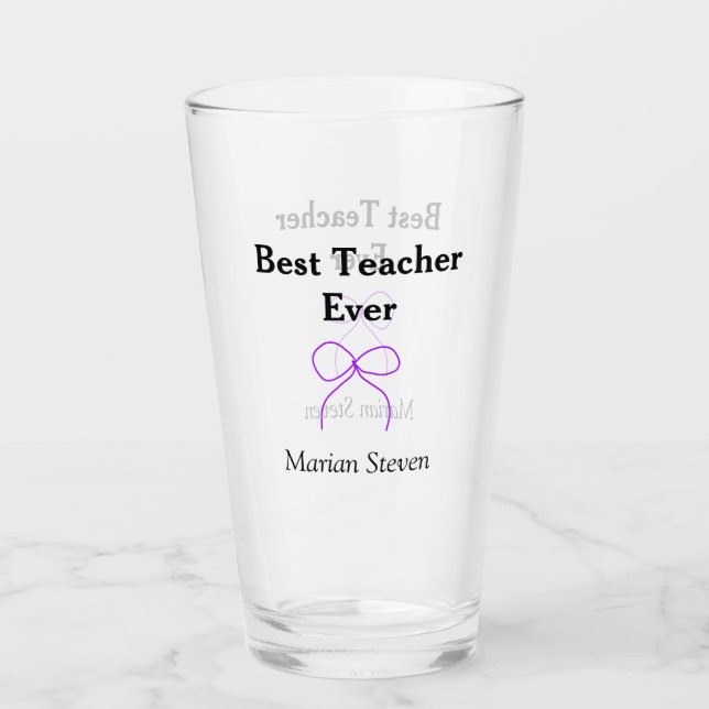 Bester Lehrer jemals violette Schleife Namens Dank Glas (Vorderseite)