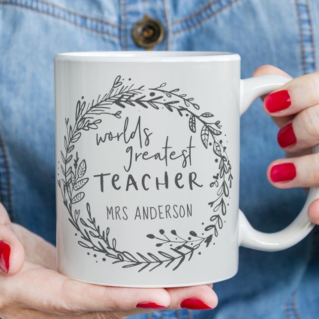 bester Lehrer, moderner Minimalkranz Kaffeetasse (Von Creator hochgeladen)