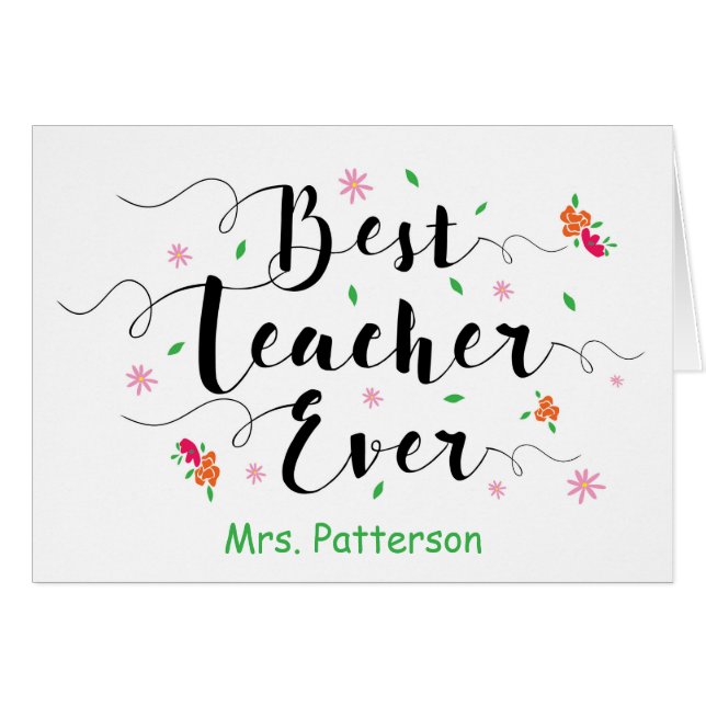 Bester Lehrer überhaupt, mit Blumen (Vorderseite (Horizontal))