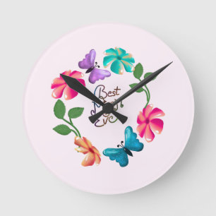 Bester Mama Aller Zeiten Floraler Kranz Süßer Schm Runde Wanduhr