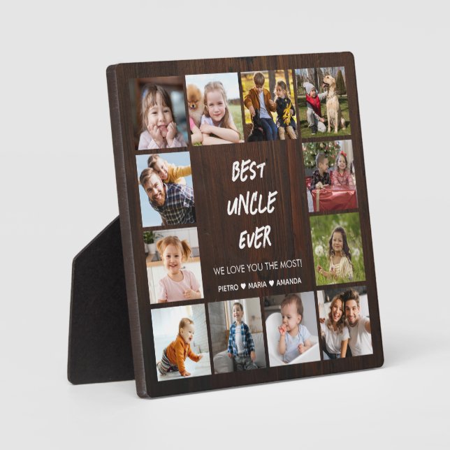 Bester Onkel je 12 Foto Collage Plaque Fotoplatte (Vorderseite)
