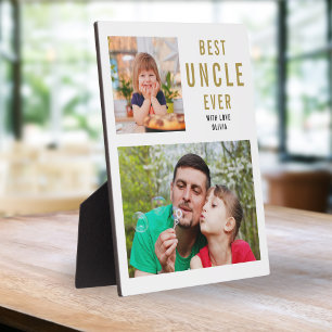 Bester Onkel je 2 Foto Collage Schwarz-weißes Gold Fotoplatte