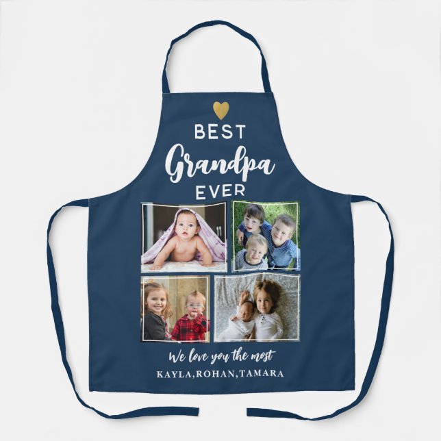 Bester Opa Ever 4 Foto-Collage Gold Navy Blau Schürze (Vorderseite)