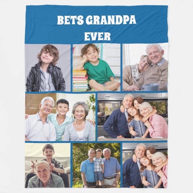 Bester Opa Ever 8-Foto-Collage Chic Blau  Fleecedecke (Vorderseite)