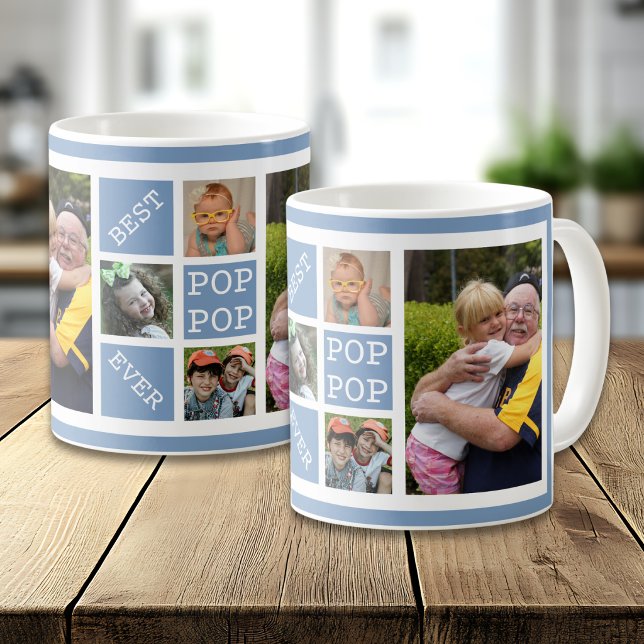 Bester Opa Ever Großvater 5 Foto Collage Blau Kaffeetasse (Von Creator hochgeladen)