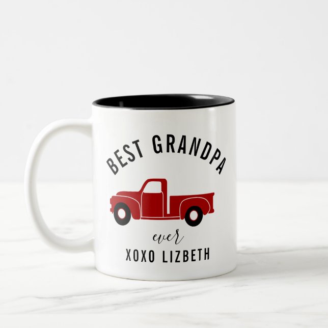 Bester Opa Ever Roter Oldtimer  Zweifarbige Tasse (Links)